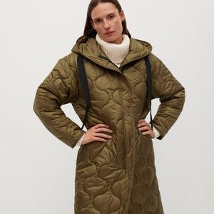 Mango Quilted Long Jacket With Hoodie Size Small